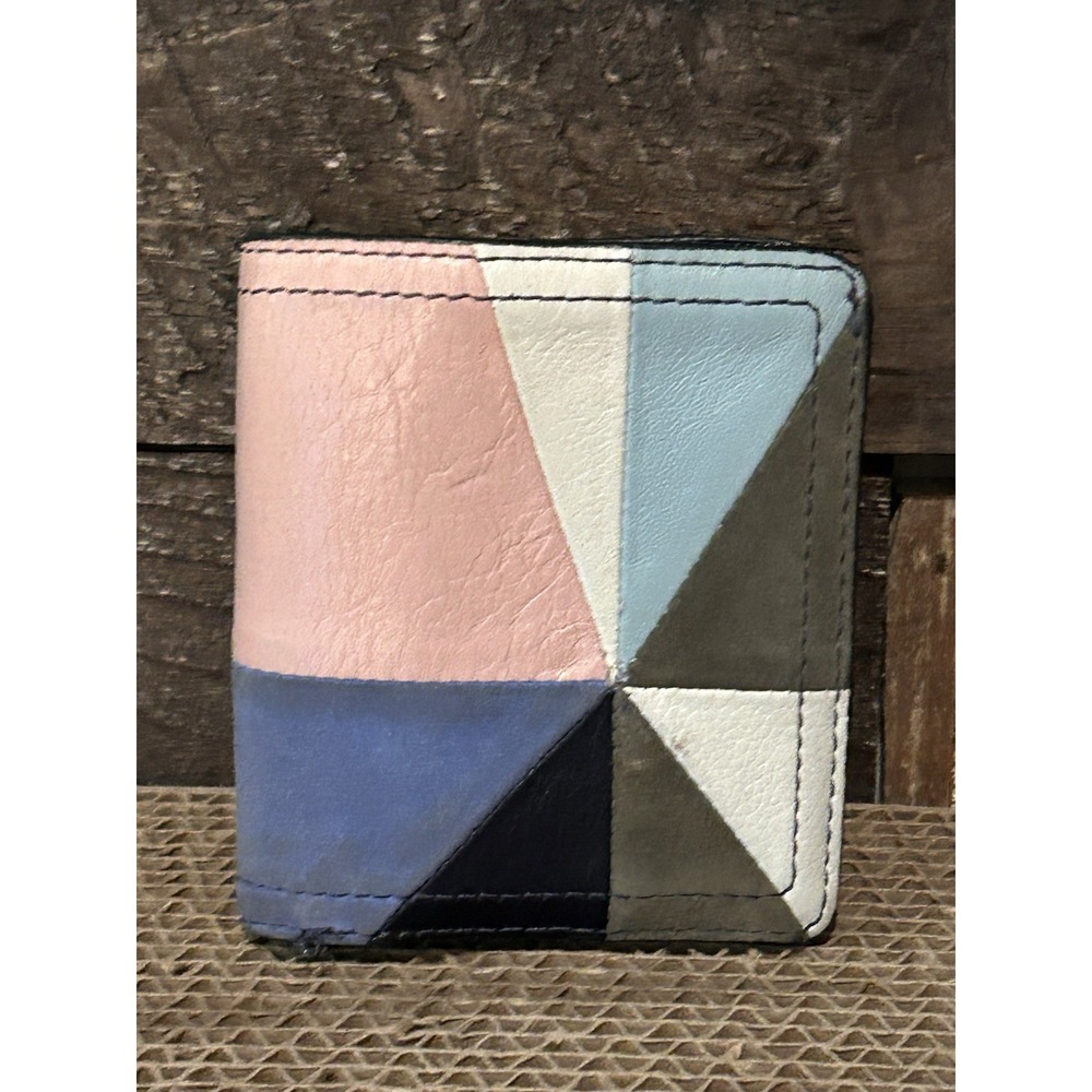 Fossil multi color patch leather wallet Perfect For Travel Multi Fold 4x3.5"